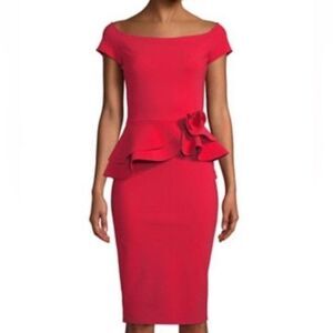Chiara Boni La Petite Robe Size 8 Lady Cap-Sleeve Red Cocktail Dress Peplum Shea